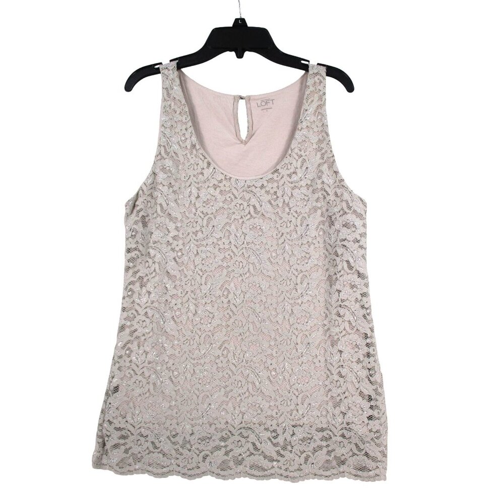 Ann Taylor Loft Womens Lace Overlay Sleeveless Tank Top S Made‎ In Indonesia